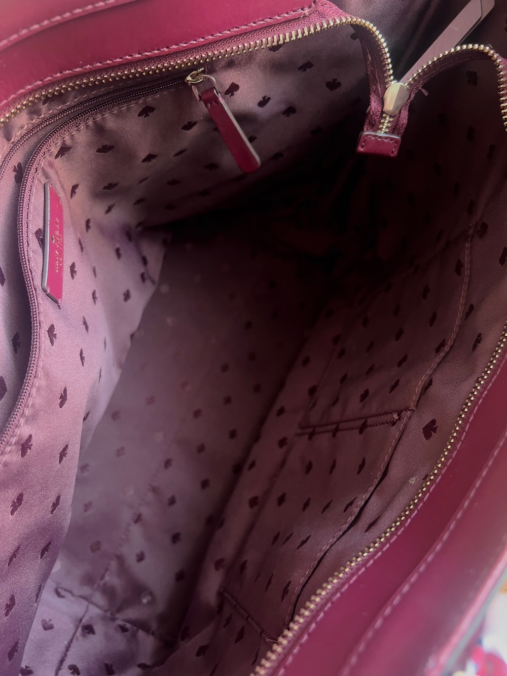 Kate Spade Lalena Blackberry Burgundy Smooth Leather Large Tote Purse Bag - Picture 10 of 11